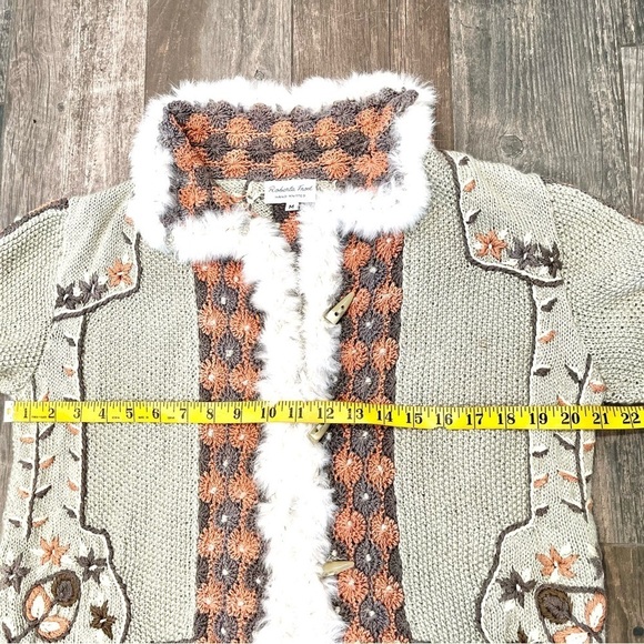 Roberta Frost Hand Knit Cardigan Sweater Alpaca Rabbit Fur Trim Medium !! - Picture 9 of 12